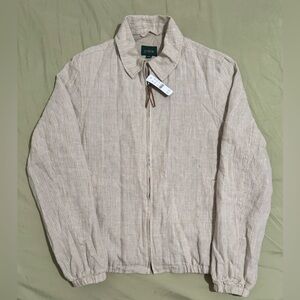 J.CREW Harrington Jacket Mens XS (19.3" PtP) Linen Plaid Full Zip Beige/Tan NWT